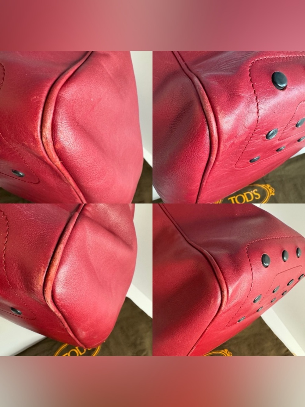 #282 Tod's Burgandy Large Leather Hobo Shoulder Bag w/ Dust Bag - Picture 9 of 17